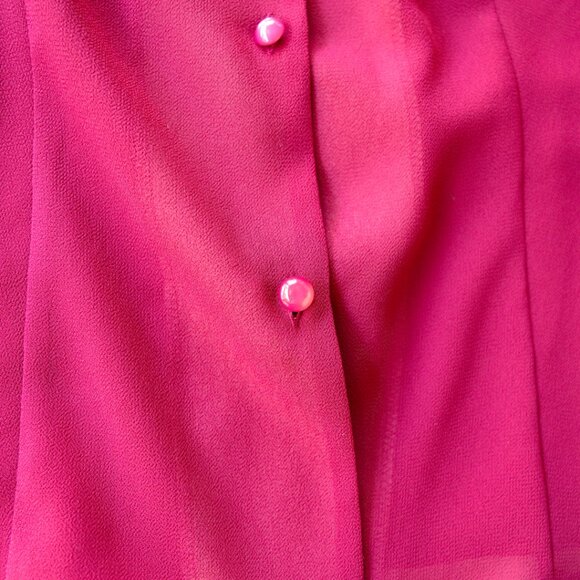 Vintage 90s Sheer Hot Pink Button Down Blouse | Coquette Barbiecore Y2k - Picture 4 of 9